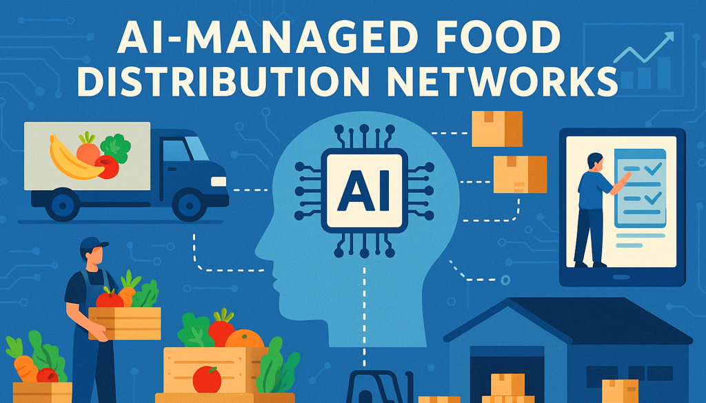 Illustration from NexaKing (NXK) post showing AI token development, Ethereum (ERC-20) technology, and crypto-powered research, AI-Managed Food Distribution Networks—Enhancing Efficiency and Equity in Global Supply Chains