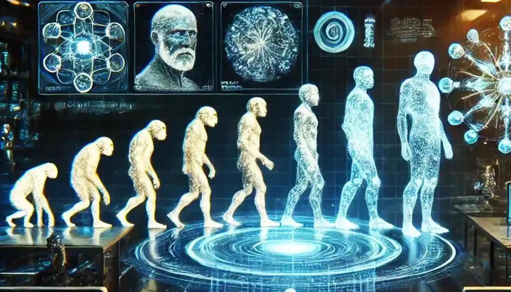 Illustration from NexaKing (NXK) post showing AI token development, Ethereum (ERC-20) technology, and crypto-powered research, AI Simulating Human Evolution—Exploring the Digital Reconstruction of Our Ancestral Journey