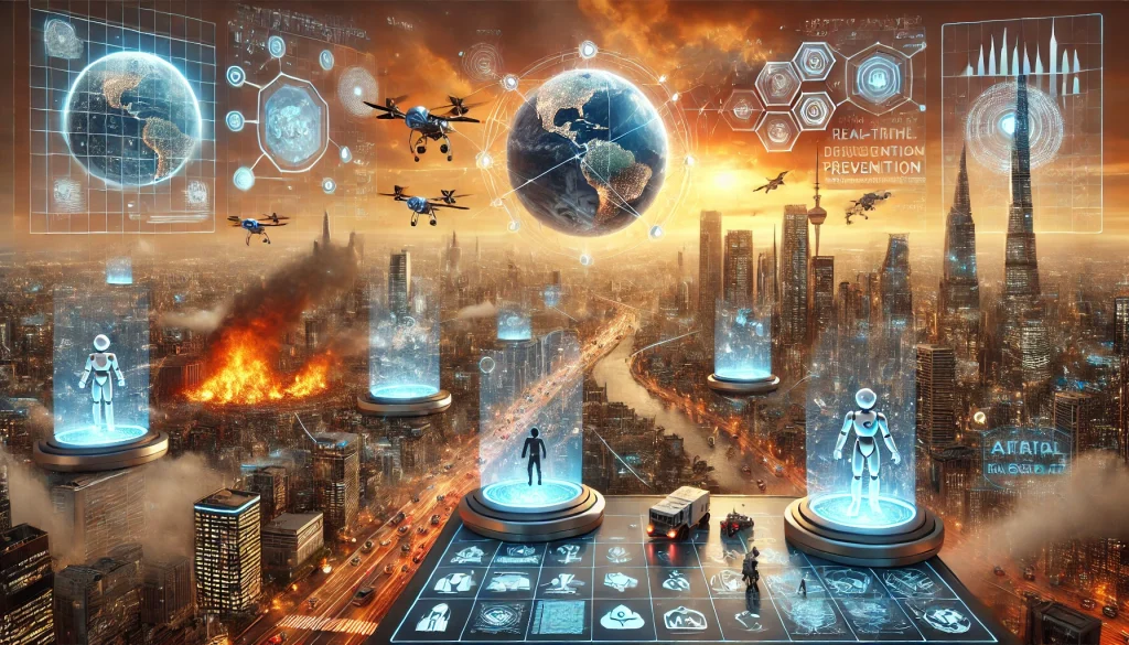Illustration from NexaKing (NXK) post showing AI token development, Ethereum (ERC-20) technology, and crypto-powered research, AI in Global Disaster Prevention—Harnessing Technology for a Safer Future